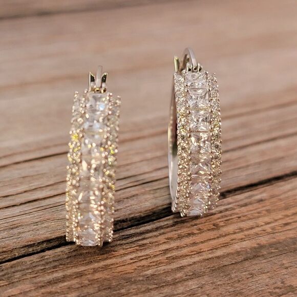 Dee Berkley Designer CZ Sterling 1" Hoop Earrings - Picture 5 of 8